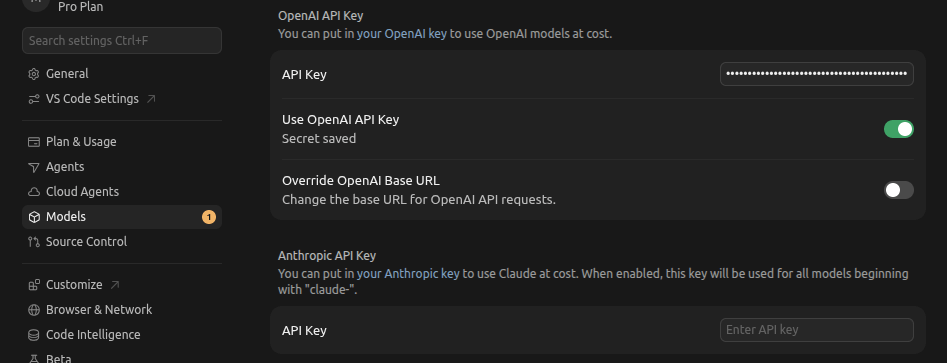 Cursor 中启用 OpenAI API Key